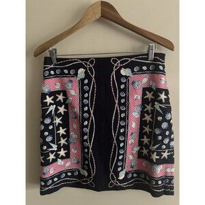 Talbots Navy Pink Shell Starfish Beach Nautical Print Pencil Side Zip Skirt 6 P